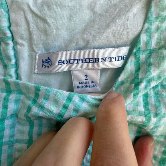 Southern Tide Gingham Seersucker Shift‎ Dress Bermuda Teal Women’s Size 2 - Picture 6 of 7